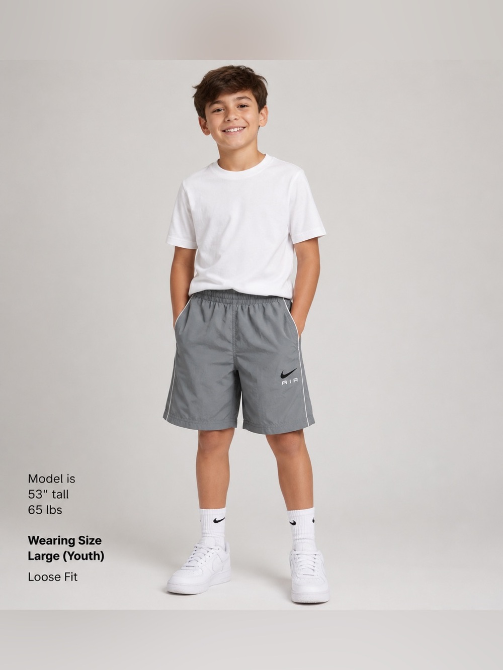 Nike Gray Kids' Athletic Shorts with Air Logo Standard Fit Size Large